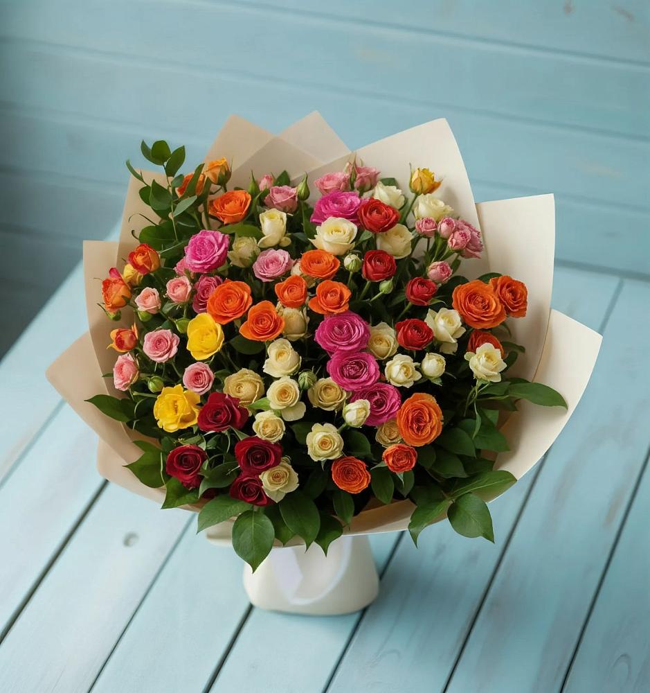 Букет Микс из разноцветных кустовых роз в Веневе