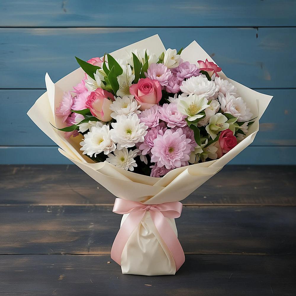 Букет цветов из: Хризантемы, Альстромерии и Розы в Веневе